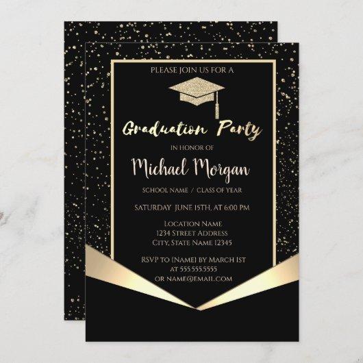 Stylish Gold Glitter Graduation Cap,Confetti Invitation