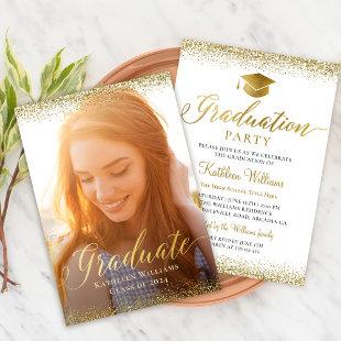 Stylish Gold Glitter Photo Graduation Party Invitation