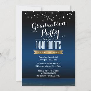 Stylish Gold Label Starry Night Graduation Party Invitation