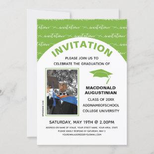 Stylish Light Green Graduate Photo Invitation