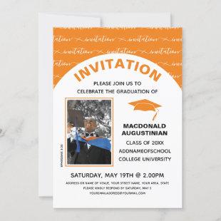 Stylish Orange Graduate Photo Invitation