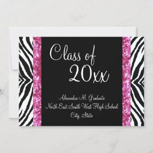 Stylish Pink Zebra Feminine Graduation Invite