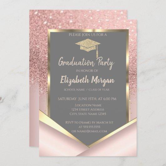 Stylish Rose Gold Glitter  Diamonds Graduation Invitation