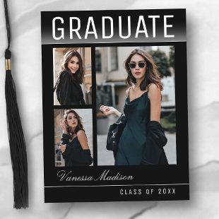 Stylish Trendy Modern 3 Photo Collage Graduation Postcard