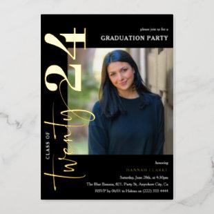 Stylish Twenty24 Photo Graduation Party Foil Invitation