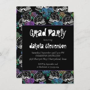 Sugar Skull Ombre Roses | Pastel Graduation Party Invitation