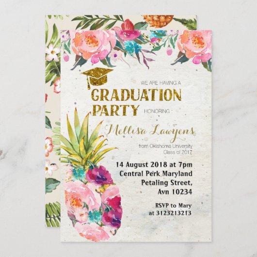 Summer Pineapple Graduation Party Invitation