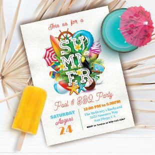 Summer Pool and BBQ Party Invitation