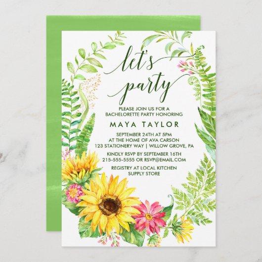 Summer Sunflower Wreath Let's Party Invitation