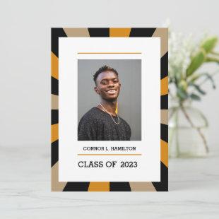 Sunburst | Black Gold Orange Photo Graduation Invitation