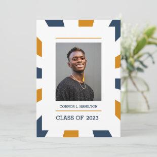 Sunburst | Blue Orange White Photo Graduation   Invitation
