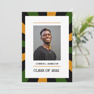 Sunburst | Green Orange Black Photo Graduation Invitation