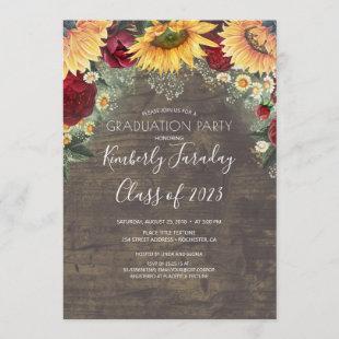 Sunflower and Burgundy Rose Rustic Graduation Invitation