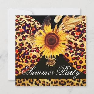 SUNFLOWER AND LEOPARD FUR BOW SUMMER GARDEN  PARTY INVITATION