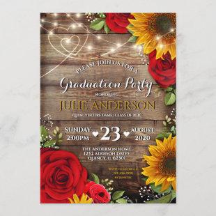 Sunflower and Rose Rustic Graduation Party Invitation
