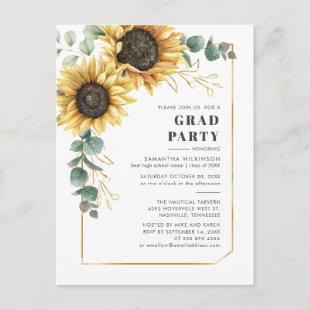 Sunflower Eucalyptus Botanical Graduation Party Invitation Postcard