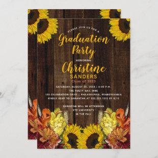Sunflower Floral Bouquet | Wood Graduation Party Invitation