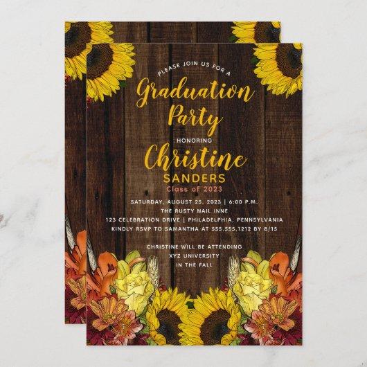 Sunflower Floral Bouquet | Wood Graduation Party Invitation