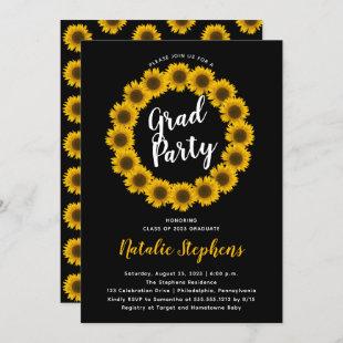 Sunflower Floral Wreath Graduation Party Invitation
