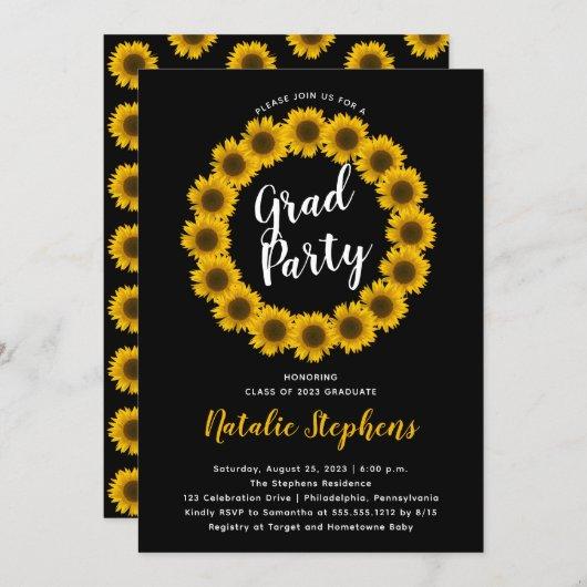 Sunflower Floral Wreath Graduation Party Invitation