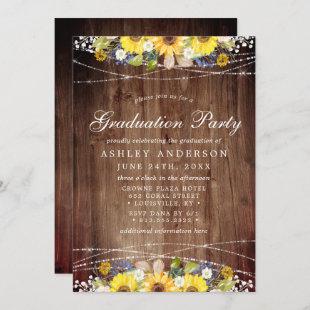 Sunflower Rustic Country Old Wood Graduation Party Invitation