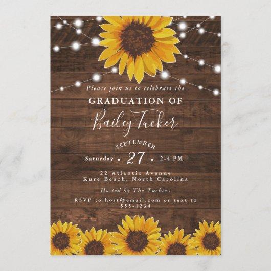 Sunflower String Lights Rustic Graduation Invitation