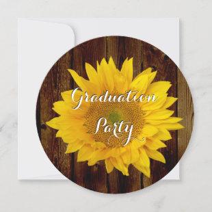 Sunflower Vintage Wood Country Graduation Party Invitation