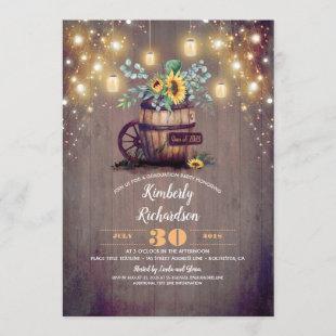 Sunflowers and Mason Jar Lights Rustic Graduation Invitation
