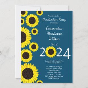 Sunflowers Country Graduation Party Blue Invitation