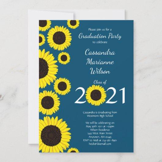 Sunflowers Country Graduation Party Blue Invitation