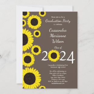 Sunflowers Country Graduation Party Brown Grey Invitation