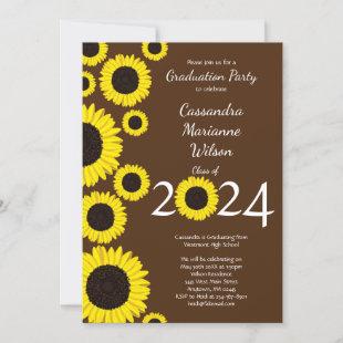 Sunflowers Country Graduation Party Brown Invitation