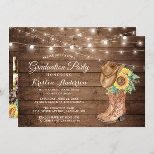 Sunflowers Cowgirl Boots 3 Photos Graduation Party Invitation