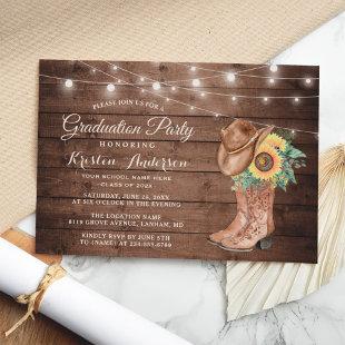 Sunflowers Cowgirl Boots Graduation Party Invitation