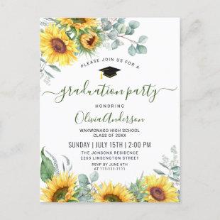 Sunflowers Eucalyptus Graduation Party Invitation Postcard