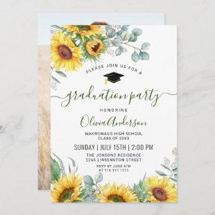 Sunflowers Eucalyptus Graduation Party PHOTO Invitation