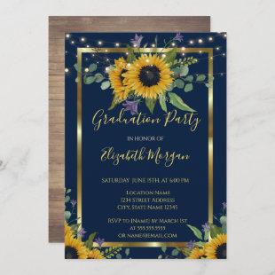 Sunflowers Flowers Lights, Wood Graduation Party Invitation