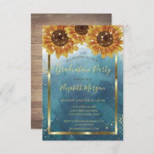 Sunflowers,Lights, Wood,Confetti Graduation Party  Invitation