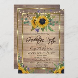 Sunflowers,Lights, Wood Floral Graduation Party  Invitation