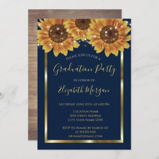 Sunflowers,Lights, Wood, Frame Graduation Party Invitation