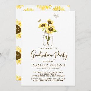 Sunflowers on Mason Jar Summer Graduation Party Invitation