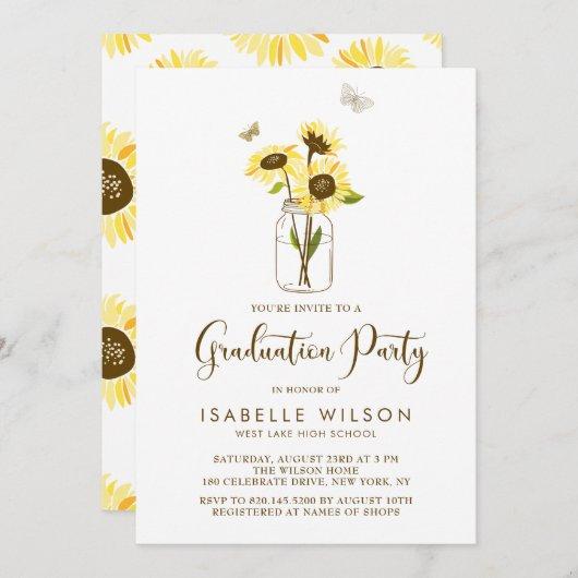 Sunflowers on Mason Jar Summer Graduation Party Invitation