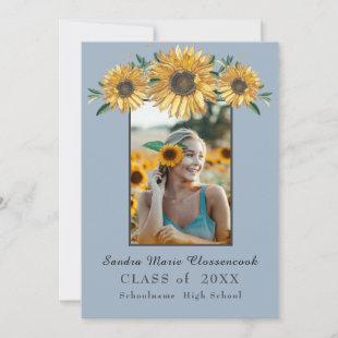 Sunflowers photo frame Modern rustic graduation  Announcement