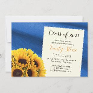 Sunflowers Royal Blue Elegant Graduation Party Invitation