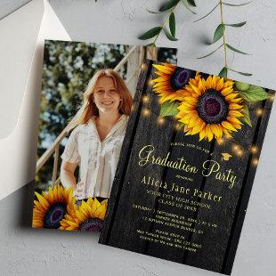 Sunflowers rustic PHOTO graduation party Invitation