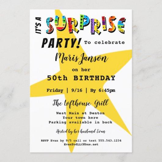 SURPRISE BIRTHDAY ANNIVERSARY ANY PARTY INVITATION