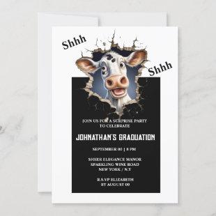 Surprise party | Funny cartoon cow with photo grad Invitation