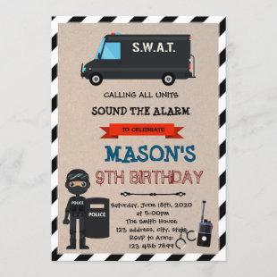 Swat police birthday theme party invitation