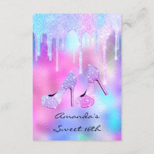Sweet 16th 15th Drips Holographic Pink High Heels Invitation