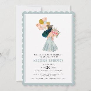 Sweet Girl with Blue Hair Watercolor  Invitation